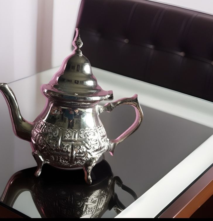 Vintage Antique Moroccan Silver-Plated Teapot Marked Stamped