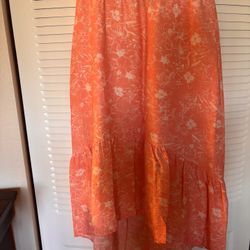 Coral Floral Hi/low Maxi Skirt 