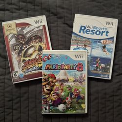 Wii Games - Mario Strikers Charged, Wii Sports, Mario Party 8