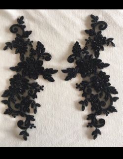 4”x14” Black Beaded Appliqués On Netting