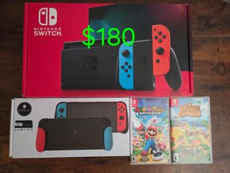 Nintendo Switch V2 CIB Bundle - 2 games + 128GB & Grip