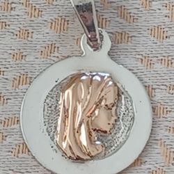 Vtg.Sterling Silver& 18kt Gold- MOTHER MARY PENDANT