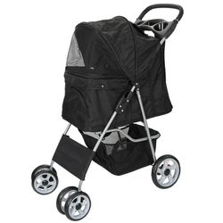 ZENY 4 Wheel Foldable Dog Pet Stroller - Black