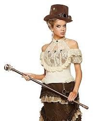 New Spirit Halloween Steampunk Top Lace Off Shoulder Victorian Steampunk Women M