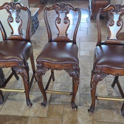 Dark Brown Wood And Leather Bar Stools