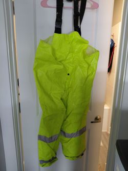 Yellow Rain Bib Overalls and Jacket, Rain Boots, Hard Hat