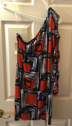 Orange Blue White Unique One Shoulder Dress