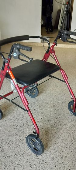 Red 4-Wheel Rollator Walker with Seat