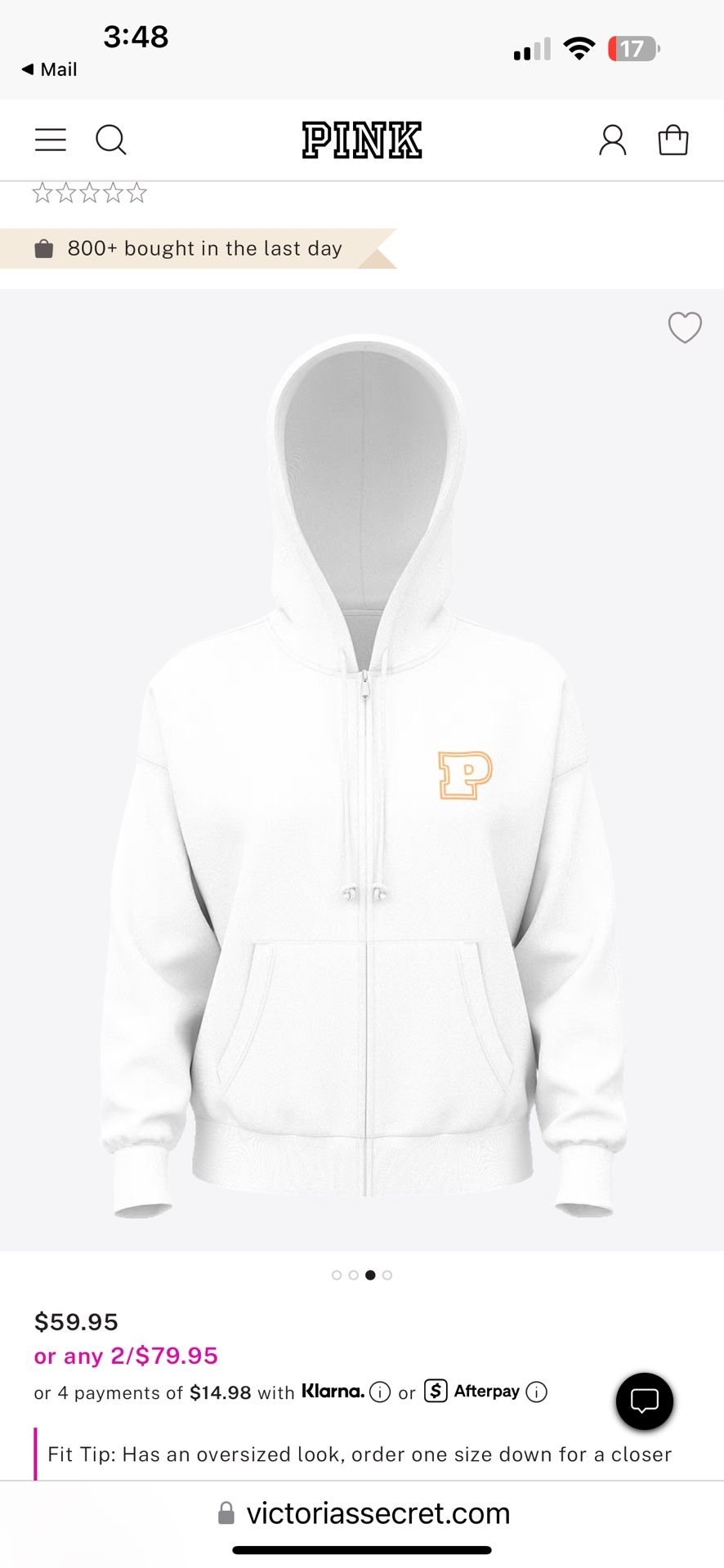 PINK IVY FLEECE CAMPUS FULL-ZIP HOODIE