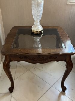 Vintage Wood And Glass Elegant End Tables (2)
