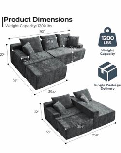Dark Gray Modular Sectional Sofa with Ottoman