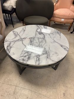 Round Marble Top Faux Coffee Table - 36”