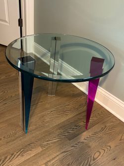 1980s/90s Postmodern Lucite & Glass Side Table.