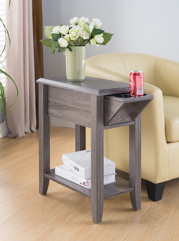 End Table With 2 Cup Holders Distressed Grey Color Sku 161581 For End Table With 2 Cup Holders Distressed Grey Color Sku 161581