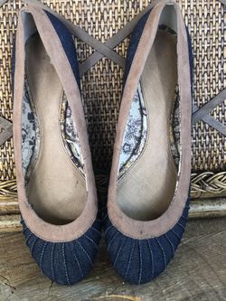 Denim & Taupe Zara Ballerina Flats, Size 9