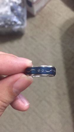 Blue Silver Rotatable Men Women Ring