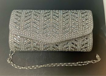 Silver Crystal Rhinestone Evening Clutch Bag - $20