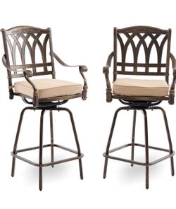 Outdoor Bar Chairs with 360° Swivel, Premium Cast Aluminum Outdoor High Top Bar Stools with Removable Cushions,