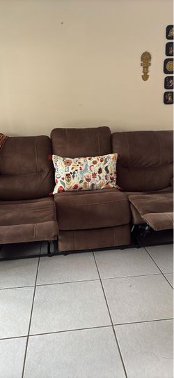 Brown Fabric Reclining Sofa