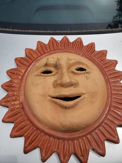 Large ceramic terra cotta happy sun