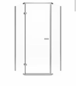 Delta 38 in. W x 72 in. H Neo-Angle Pivot Frameless Corner Shower Enclosure in Stainless with Clear Glass