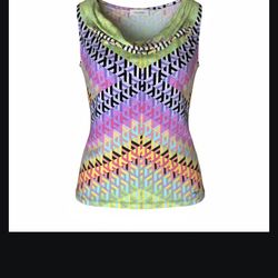Calvin Klein Geometric Cowl Neck Sleeveless Tank Top Multicolor S