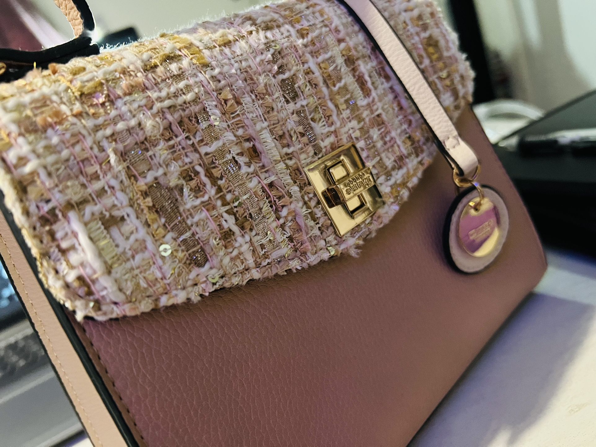 Dune London Blush Pink Tweed Boucle Crossbody Handbag Quiet Luxury