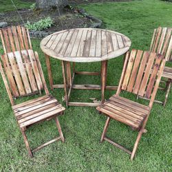 Wooden Outdoor Patio Table And Folding Chairs