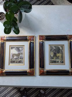 Le Lion and La Lione complete matching par hand-coloring mounted in a high end finished Trowbridge gold leaf molding