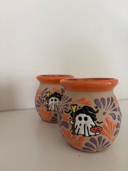 Handmade halloween Mexican clay cups