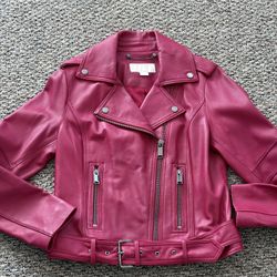 EUC Women’s Micheal Kors “Scarlett red” moto Leather Jacket SZ S
