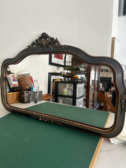 Vintage Ornate Wall Mirror Dark Wood Frame