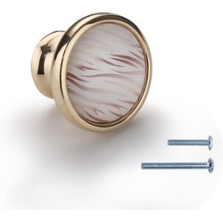 25 Pack Kitchen Cabinet Knob Gold with Glass Inlay Round Dresser Knobs Drawer Knobs