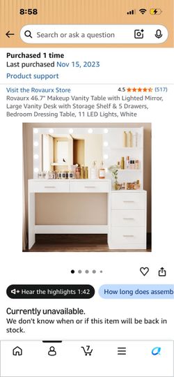 Rovaurx White Makeup Vanity Table with Lighted Mirror