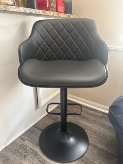 Gray Faux Leather Adjustable Bar Stool