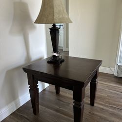 dark brown table and lamp set
