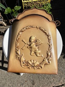 Vintage Gold Cherub Wall Plaque with Rope Handle