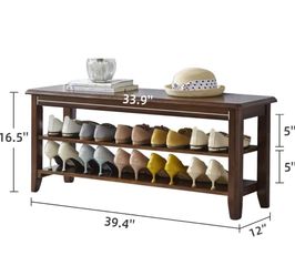 LEILISI Shoe Bench, Solid Wood Shoe Rack Bench Simple Style Shoe Storage Bench for Entryway Hallway