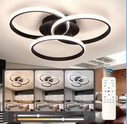 New 18.7” Led 3000-6000k Ceiling Light Fixture Dimmable Flush Mount Light 3-Rings Black 110V