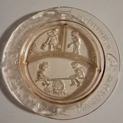 Vintage Pink Glass Divided Kids Bowl Margery Daw 