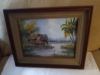 Painting Framed with Fabric Lining  Original 