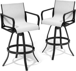 30" Outdoor Swivel Bar Stools Set of 2, Aluminum Bar Height Chairs All-weather Construction with Back Support and Sunbrella Fabric, Ideal for Outdoor 