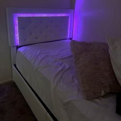 LED WHITE TWIN BED FRAME