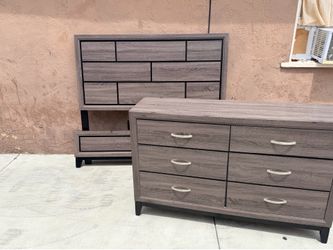 Modern Grey Queen size bedroom set 6 Drawer dresser