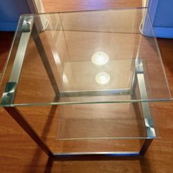 Glass & Steel Side Table Or Nightstand 