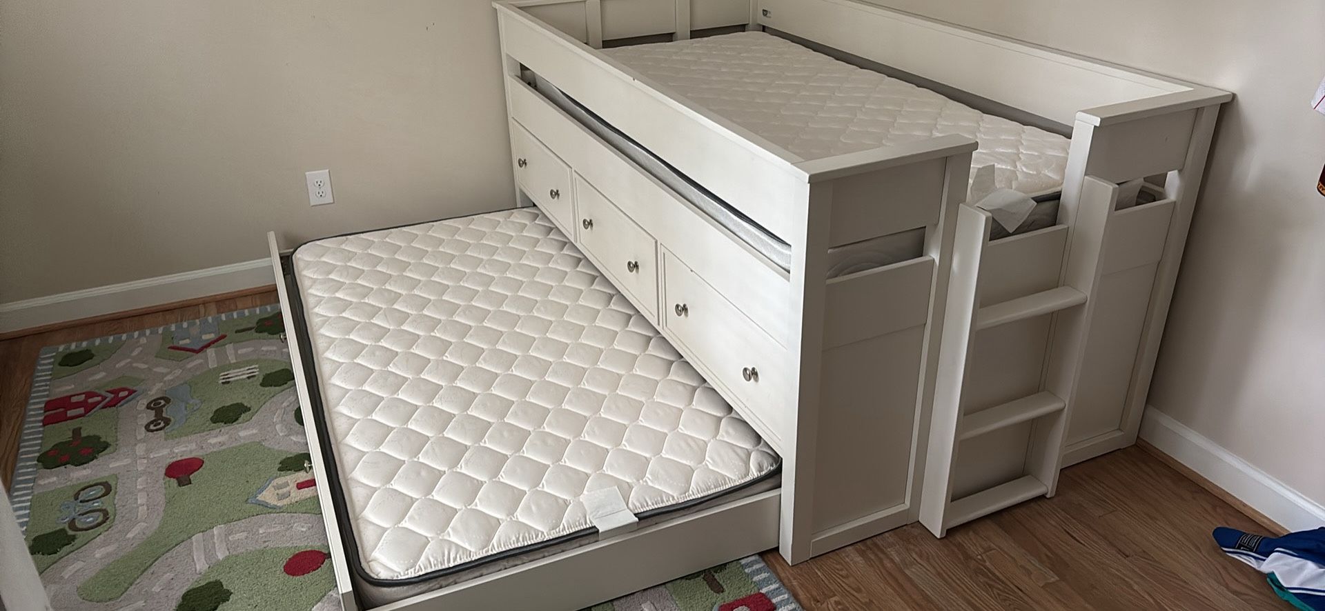 Pottery Barn Loft Trundle Bed with Drawers & Mattresses