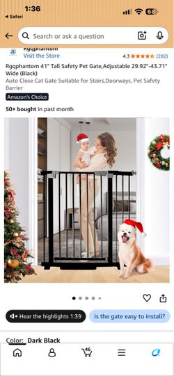 Rgqphantom 41" Tall Adjustable Black Pet Safety Gate