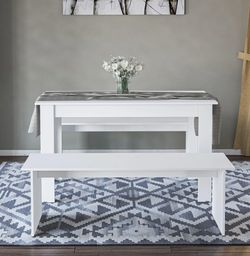 White Dining Set with 2 Benches