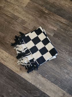 Black and Cream Checkered Fringe Blanket