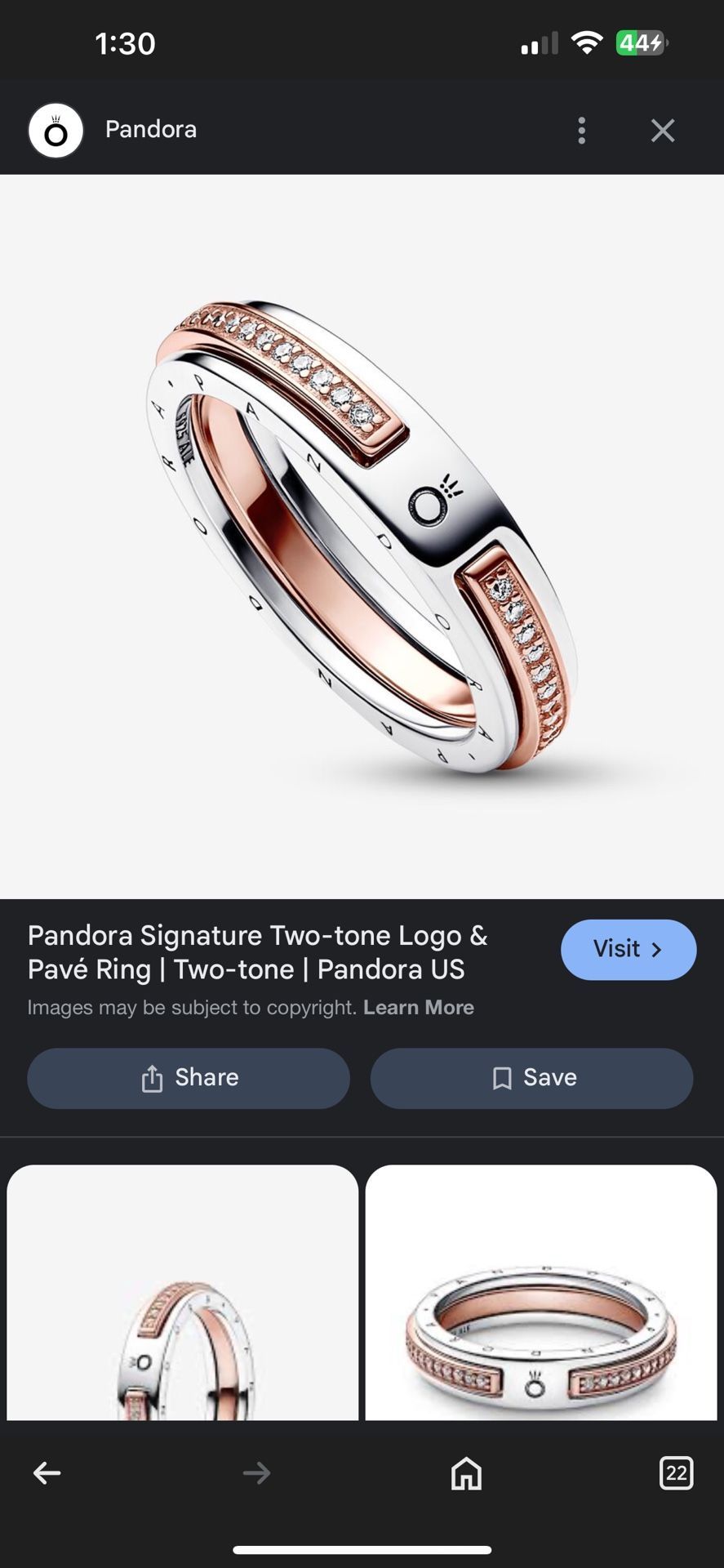 PANDORA SIGNATURE TWO-TONE LOGO & PAVÉ RING Style #: 182773C01-48
